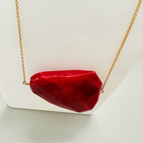 Excellent Condition 14K Gold Natural Ruby Red Stone Necklace - Picture 2 of 4